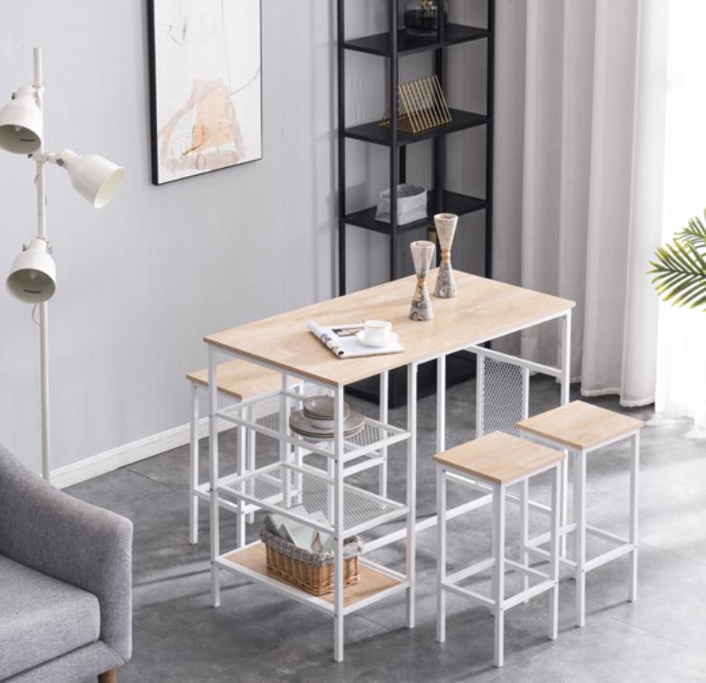Bedroom Furniture Rectangular Disassembly Assembly P2 Board Iron Light Brown Wood Surface Bracket Three Storage Layers 1 Table 4 Chairs Dining and Cha
