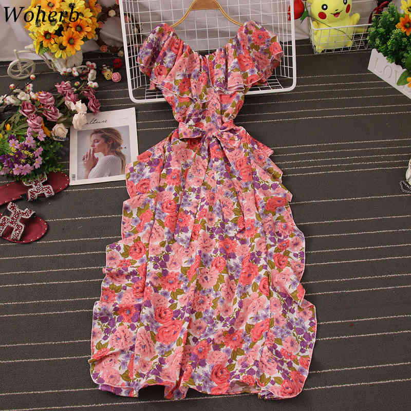 Summer Dress Beach Style Floral Print Off Shoulder Sexy Robe Bohemian Vestidos De Mujer Short Sleeve Woman Dresses A-line 210422