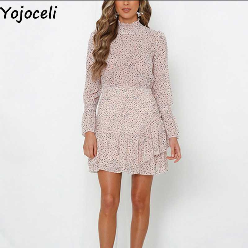 Yojoceli Sexy print ruffle chiffon dres Autumn elegant casual cool short female vestidos Party beach cute es 210609