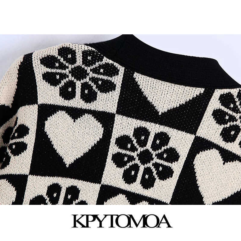 KPYTOMOA Women Fashion Jacquard Loose Knit Cardigan Sweater Vintage Long Sleeve Covered Buttons Female Outerwear Chic Tops 211011Z