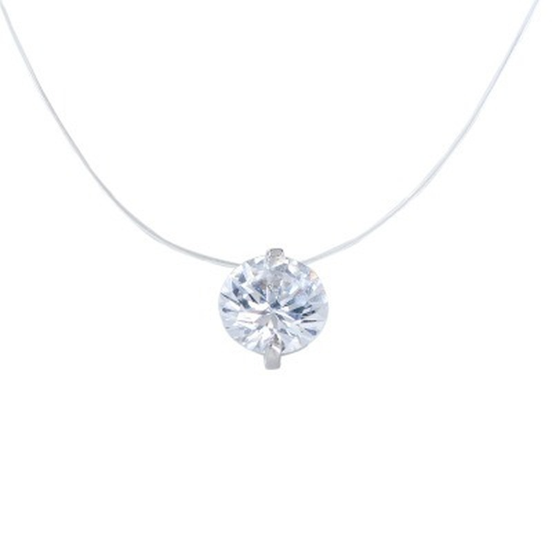 Cubic Zirconia Pendant Necklace Invisible Fishing Line 925 Silver Zircon Necklace