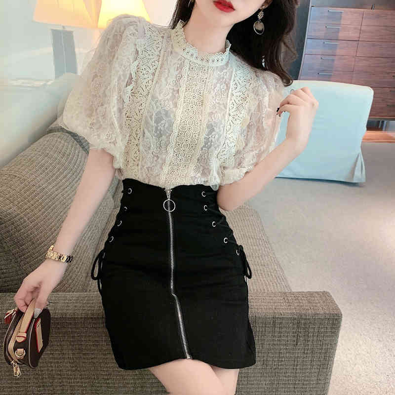 Chic Side Cross lacing Skirt Shirts 2 Piece Set Women Puff Sleeve Lace Blouse Tops & High Waist Bodycon Suits Female 210525, Black shirt
Chic Side Cross lacing Skirt Shirts 2 Piece Set Women Puff Sleeve Lace Blouse Tops & High Waist Bodycon Suits Female 210525, Black shirt