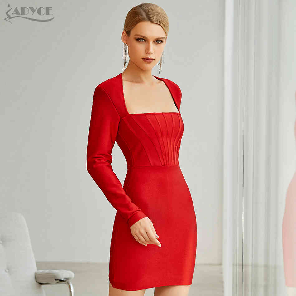 Winter Women Red Bodycon Bandage Dress Sexy Long Sleeve Strapless Mini Club Celebrity Runway Party Vestido 210423