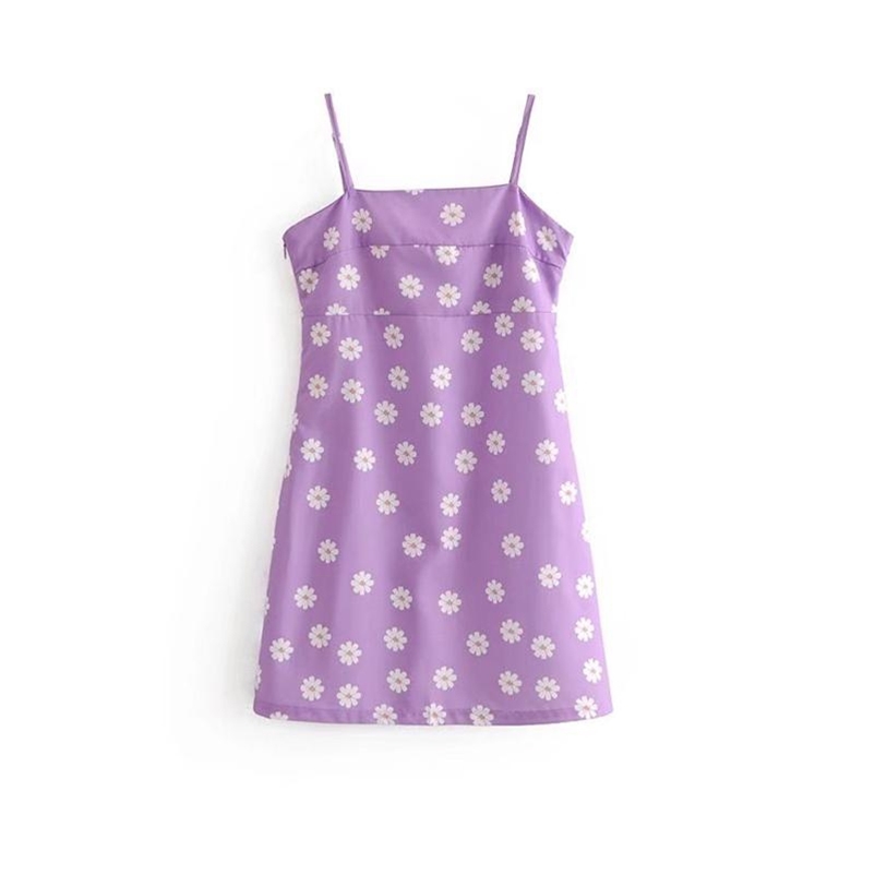 Korean fashion mini beach dress elegant women spaghetti strap sleeveless backless vintage floral short evening party dresses 210521
