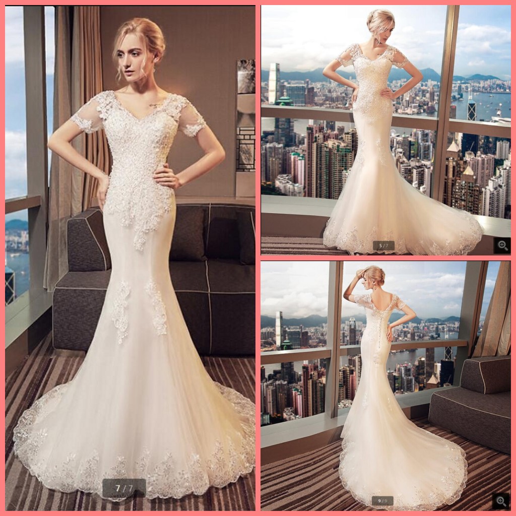 2021 Robe de soiree white tulle mermaid modest wedding dress beaded cap sleeve lace appliques v neck vintage bridal gowns court train corset bride dresses on sale, Red
2021 Robe de soiree white tulle mermaid modest wedding dress beaded cap sleeve lace appliques v neck vintage bridal gowns court train corset bride dresses on sale, Red