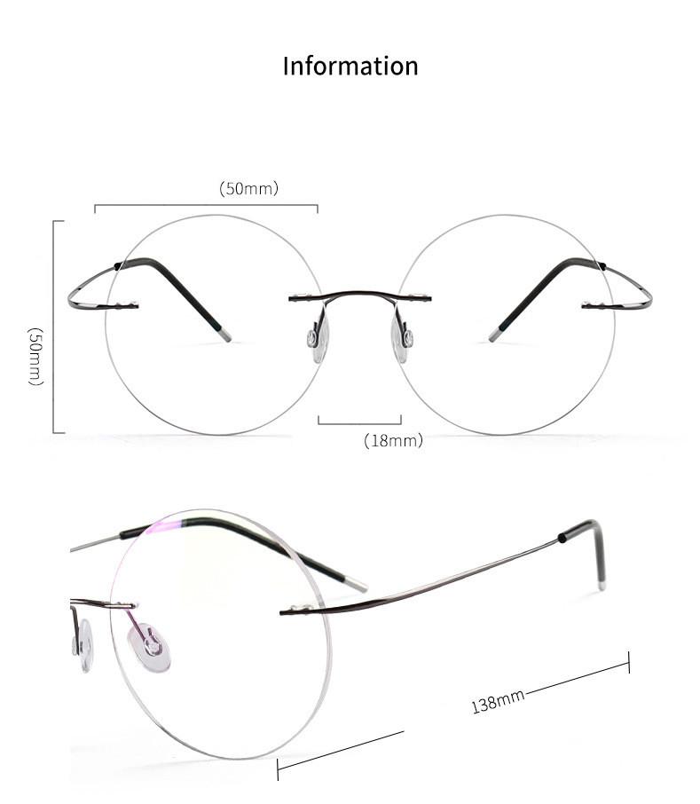Fashion Sunglasses Frames Round Rimless Eyeglass Frame Optical Women Frameless Clear Lens Metal Big Circle Flexible Eye Glasses For Men Gold