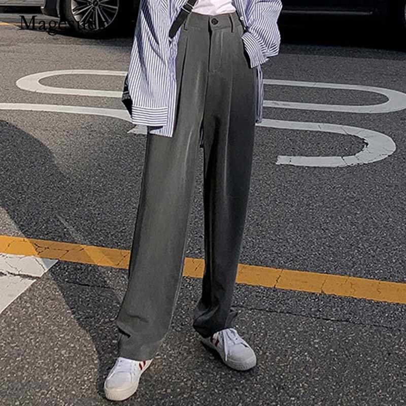 Autumn Office Lady Long Trousers Loose Women Suit Pants High Waist Pant Solid Female Wide Leg with Gray Black 10717 210518