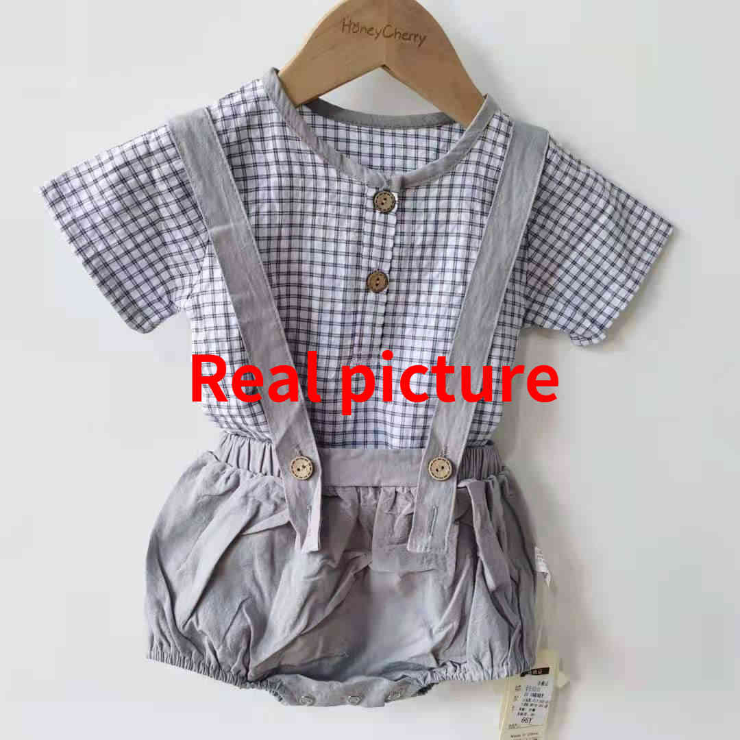 Baby summer short-sleeved shirt + overalls set baby boy clothes girl 210515