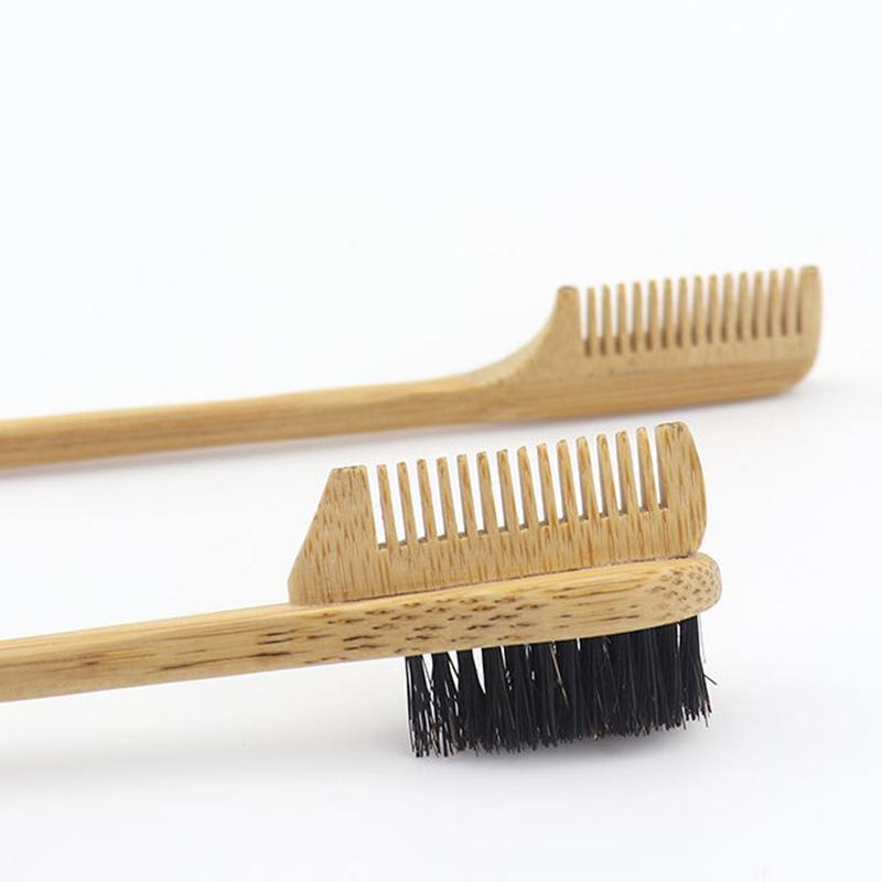 Hair Brushes Natural Bamboo Wood Double-sided Edge Control Brush Comb Eyebrow Grooming