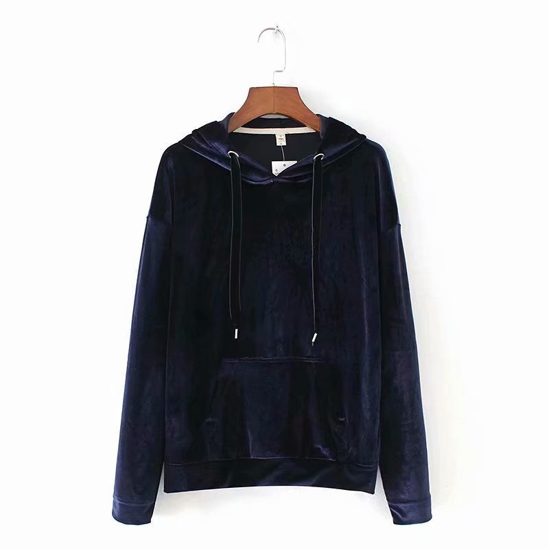 Fashion Women Patch Pocket Velvet Hoodie Pullovers Leisure Ladies Long Sleeves Smock Autumn Loose tops SW610 210430Z