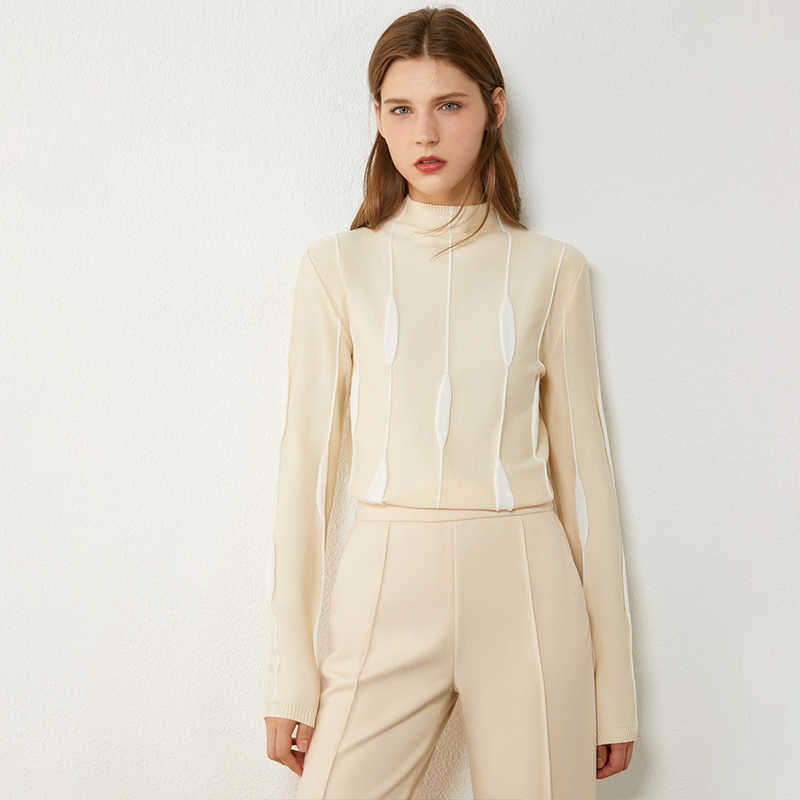 Minimalism Autumn Winter Women's Sweater Fashion Art Jacquard Slim Fit Turtleneck Causal Female Tops 12070391 210527