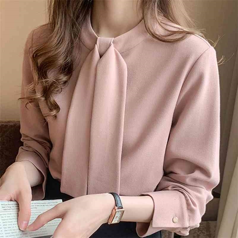 Autumn Long Sleeve Chiffon Blouse Shirt Women Tops Blouse Women Blusas Mujer De Moda Stand Collar Blouse Women Shirts D525 210323