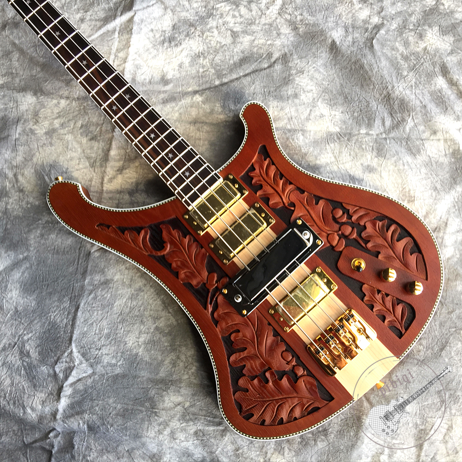 4001 4003 4004 Lemmy Kilmister Brown Hand Carved Electric Bass Guitar Neck Through Body, Star Inlay, Checkerboard Binding, 4 Pickups, Big Pickup Cover, Gold Hardware
4001 4003 4004 Lemmy Kilmister Brown Hand Carved Electric Bass Guitar Neck Through Body, Star Inlay, Checkerboard Binding, 4 Pickups, Big Pickup Cover, Gold Hardware