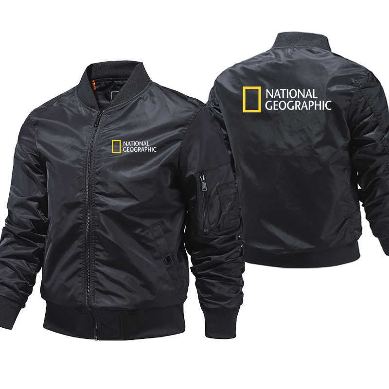 National Geographic Bomber Jacket Men Casual Windbreaker Zipper Jacket Men Pilot Air Thick Pilot Jacket Fashion Motorcycle Coat 211009