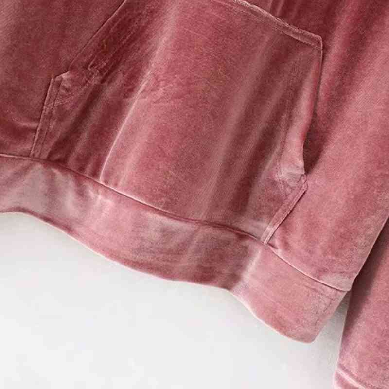 Fashion Women Patch Pocket Velvet Hoodie Pullovers Leisure Ladies Long Sleeves Smock Autumn Loose tops SW610 210430Z