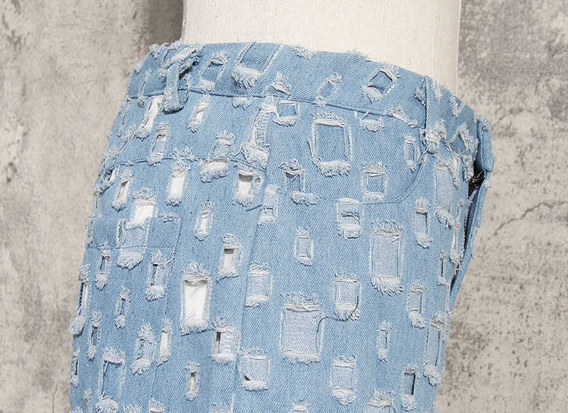 [EAM] Wide Leg Blue Denim Hollow Out Long Jeans High Waist Loose Women Trousers Fashion Spring Autumn 1K434 210922