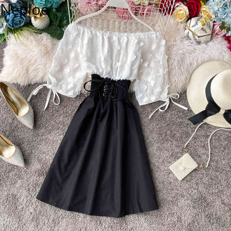 Boho Sexy Off Shoulder Patchwork Summer Dress Party Flower Chiffon Slim Lace Up Women Casual A-Line Beach 49633 210422Z