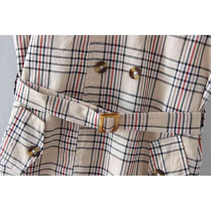 Children's Dress Summer Sleeveless Lapel Casual Clothes Fashion Stitching Plaid With Belt Girl 210515