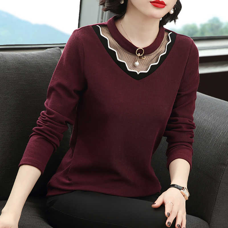 Beading Long Sleeve T Shirt Women Mesh Hollow Out T- Fall Cotton Vintage Tshirt Slim Womens Clothing Tee Femme 210615, Red wine
Beading Long Sleeve T Shirt Women Mesh Hollow Out T- Fall Cotton Vintage Tshirt Slim Womens Clothing Tee Femme 210615, Red wine
