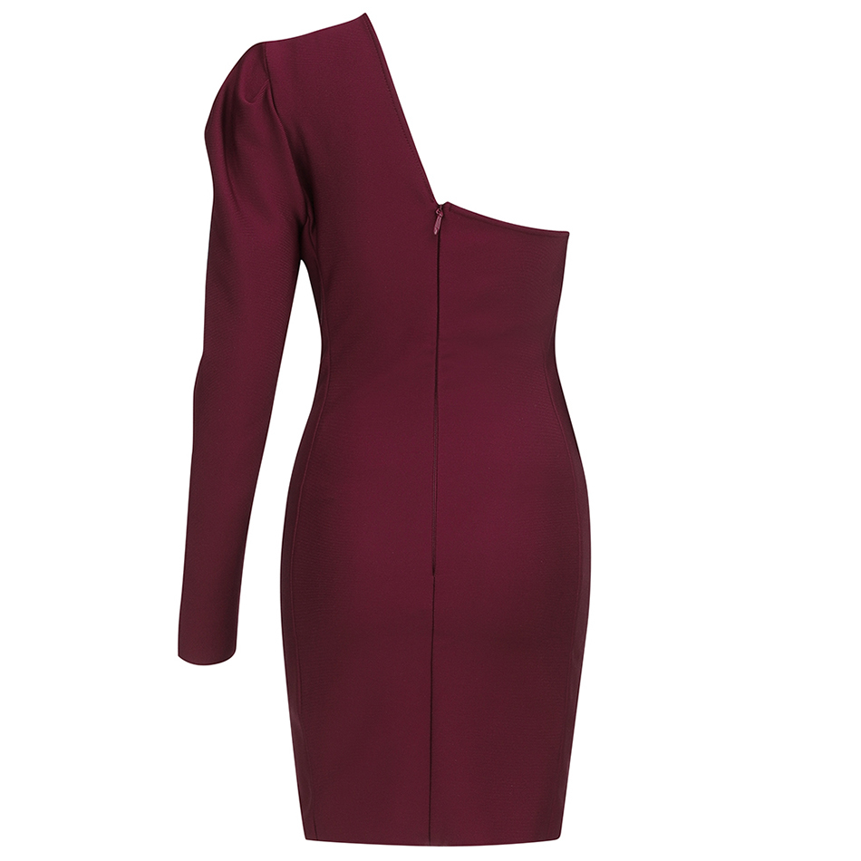 Free Women's Purple Bandage Dress Sexy One Shoulder Long Sleeve Ruffle Bodycon Mini Club Party Vestidos 210524