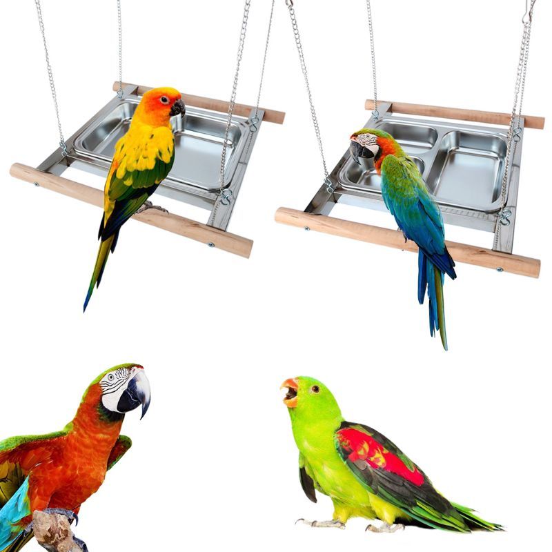Knoping Rvs Bird Feeder Cup Papegaai Kooi Food Water Come Feeding dish