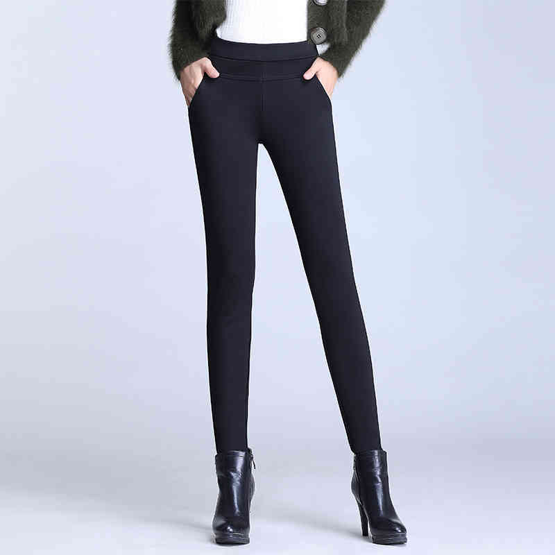 All-match Winter Solid Korean Style Plus Velvet Thickened Leggings Women High Waist Stretch Slim Pants Pantalon Femme 11517 210508