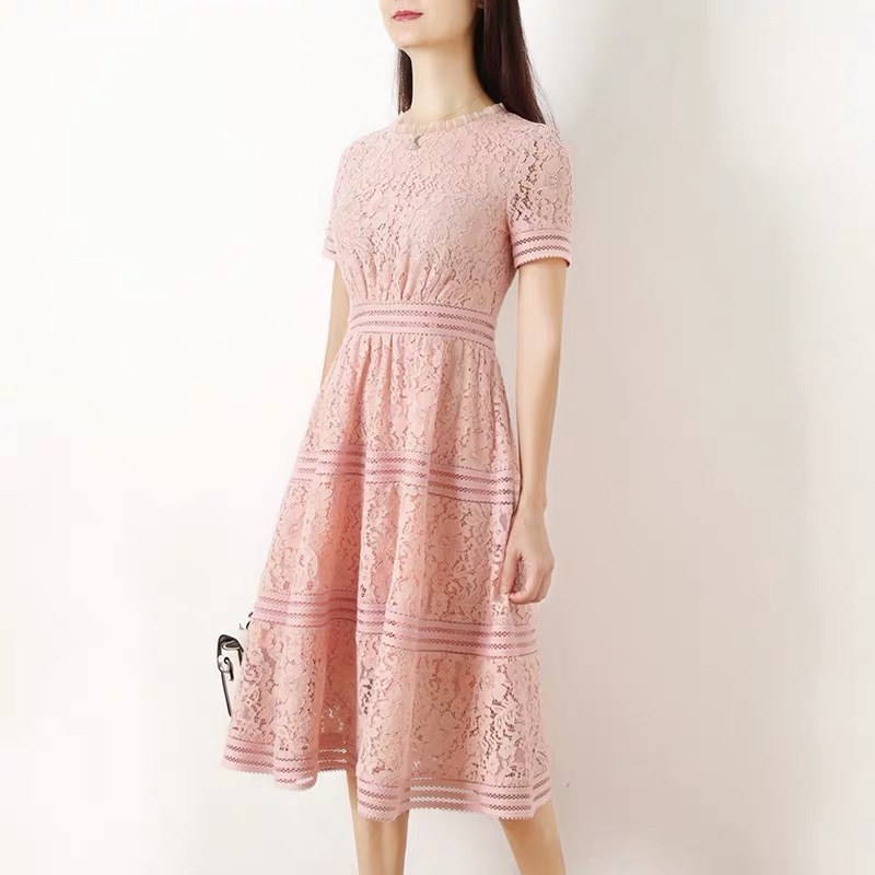 lace elegant blue office lady spring summer fashion midi dresses for women casual daily wear de ropa mujer chic 210421