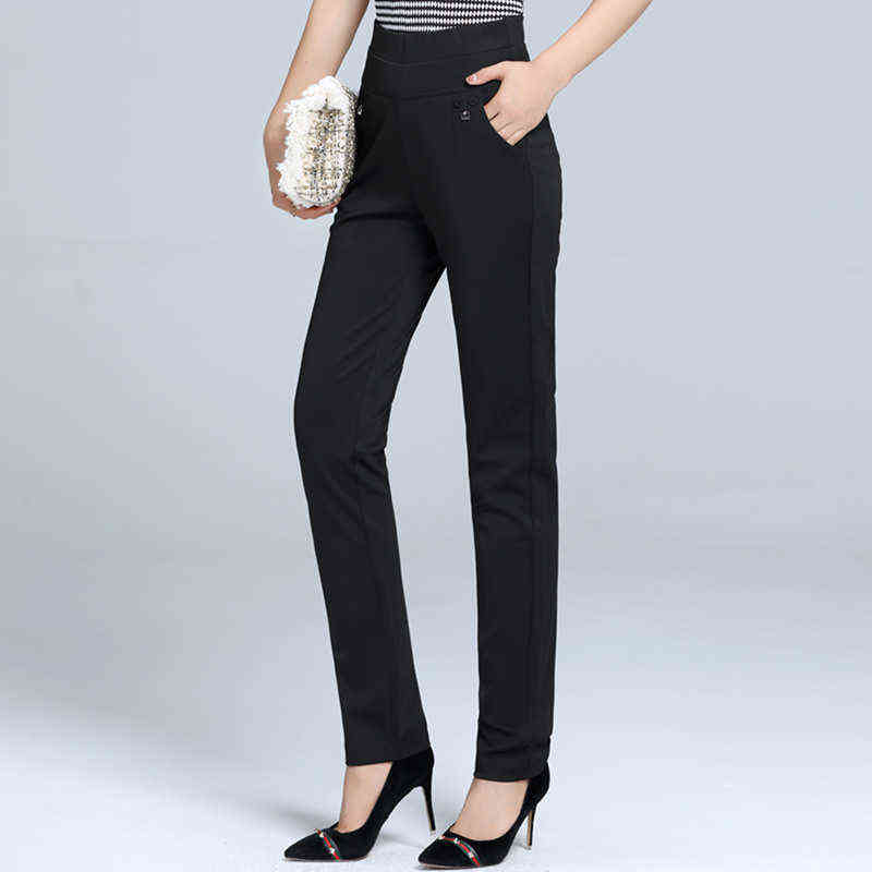 Women Pants Spring Fall plus size Straight Slim Casual Female Stretch Trousers black fashion Jeans office 211115