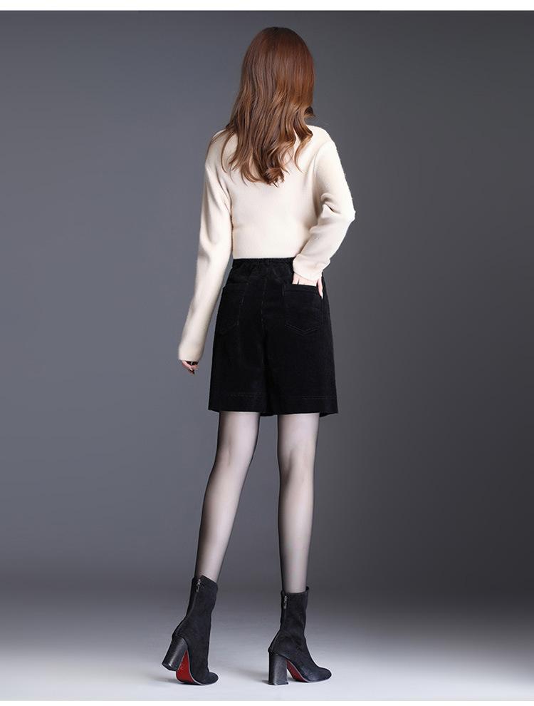 Winter Fall Casual Women Female Elastic High Waisted Blue Beige Black Corduroy Shorts , Korean Fashion 4xl For Woman Women's