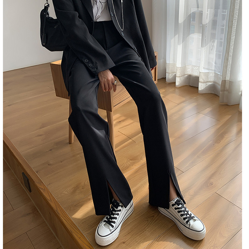 XS-3XL,4XL plus size Black suit straight trouser female spring and autumn high waist wide leg Long pants womens (N0005) 210423