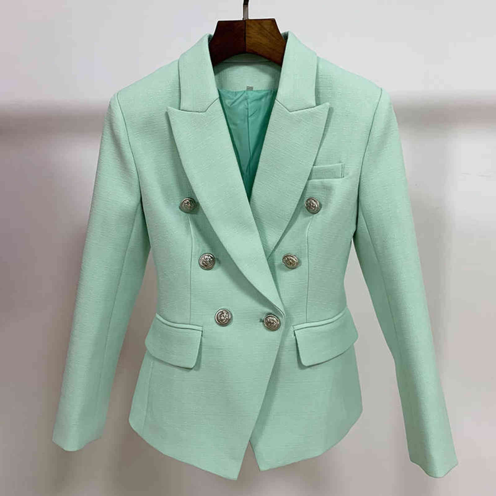 Cotton Linen Blazer Women Jackets Coat Blue Black White Mint Green Double Breasted Work Business Women's Blazers High Quality 211122