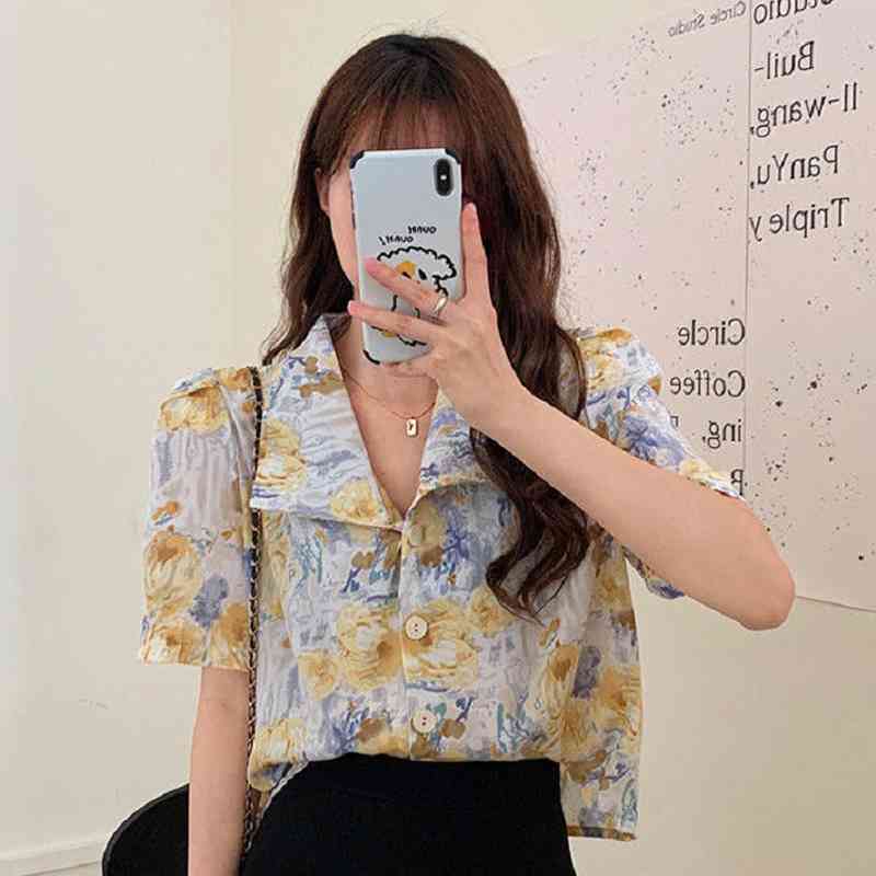 Summer Office Short Sleeve Women's Shirt Blouse Casual Ink printing Button Ladies Shirts Chic Turn-Down Collar Female Tops 210521, Sku
Summer Office Short Sleeve Women's Shirt Blouse Casual Ink printing Button Ladies Shirts Chic Turn-Down Collar Female Tops 210521, Sku