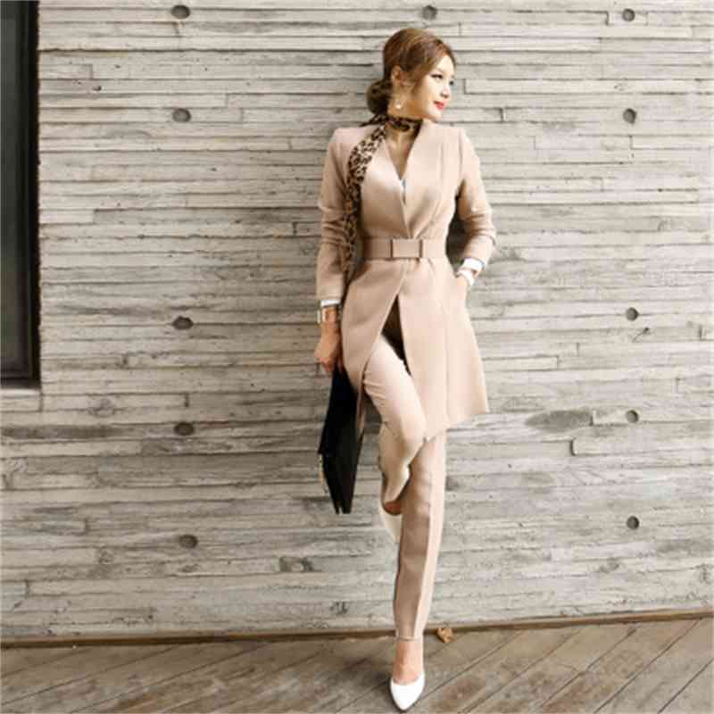 HIGH QUALITY 2 Piece Pant Suits Women Casual Office Business Formal Work Wear Sets Uniform Styles Elegant 210520