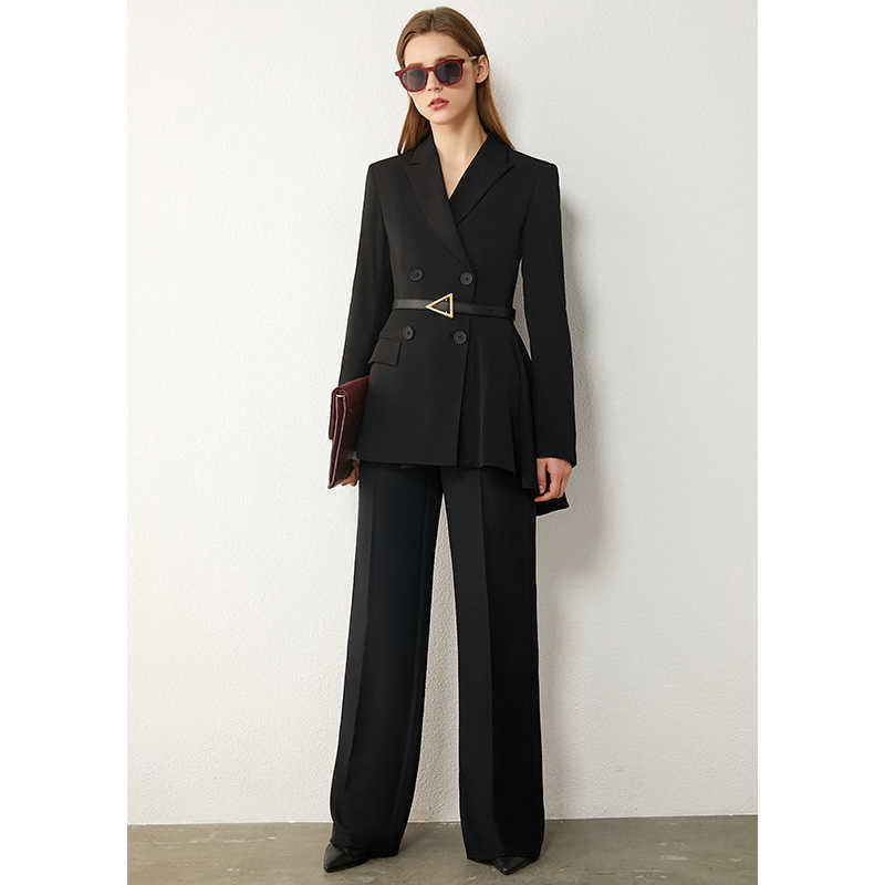 Minimalism Autumn Fashion Women's Jacket OLstyle Solid Lapel Double breasted Slim Fit Blazer Women Female Coat 12070336 210527