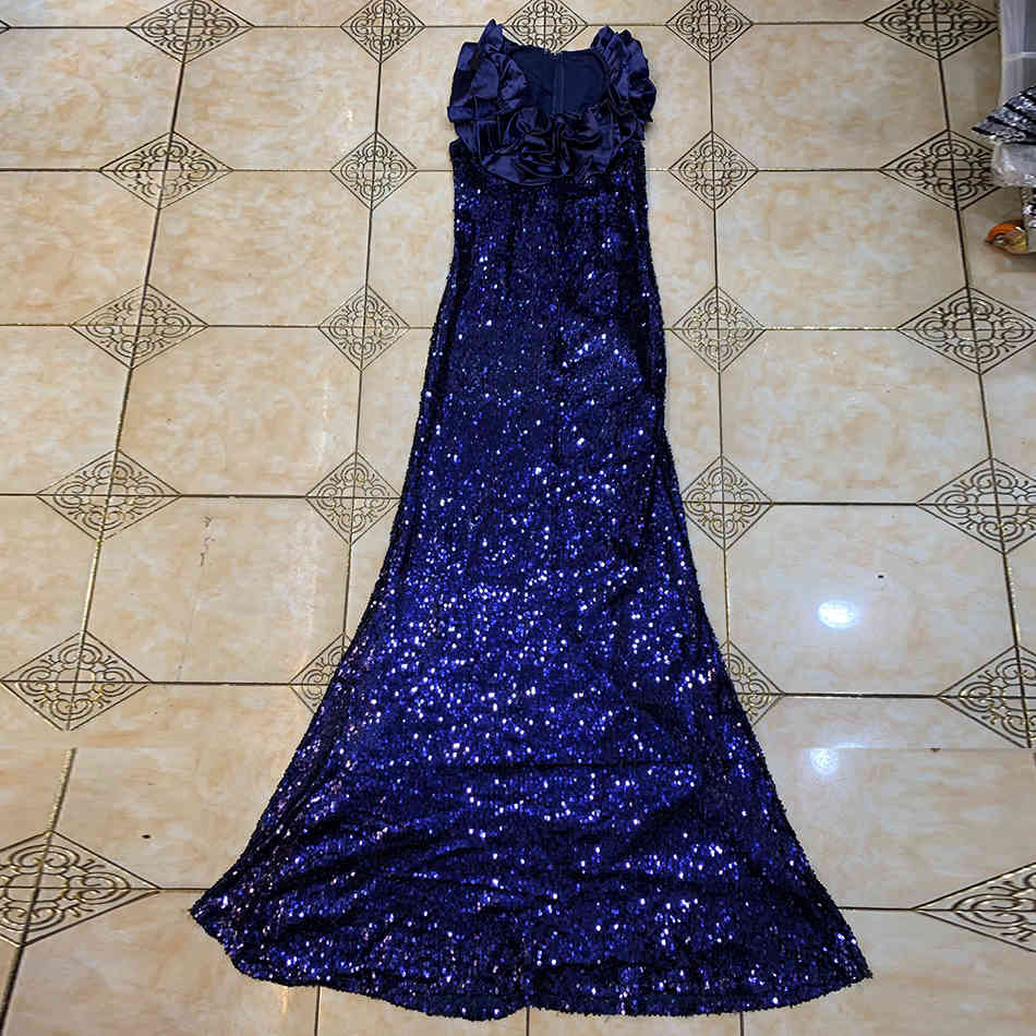 Free Ladies Runway Long Dress Sexy Laminated V-neck Sleeveless Bodycon Sequin Celebrity Club Party 210524