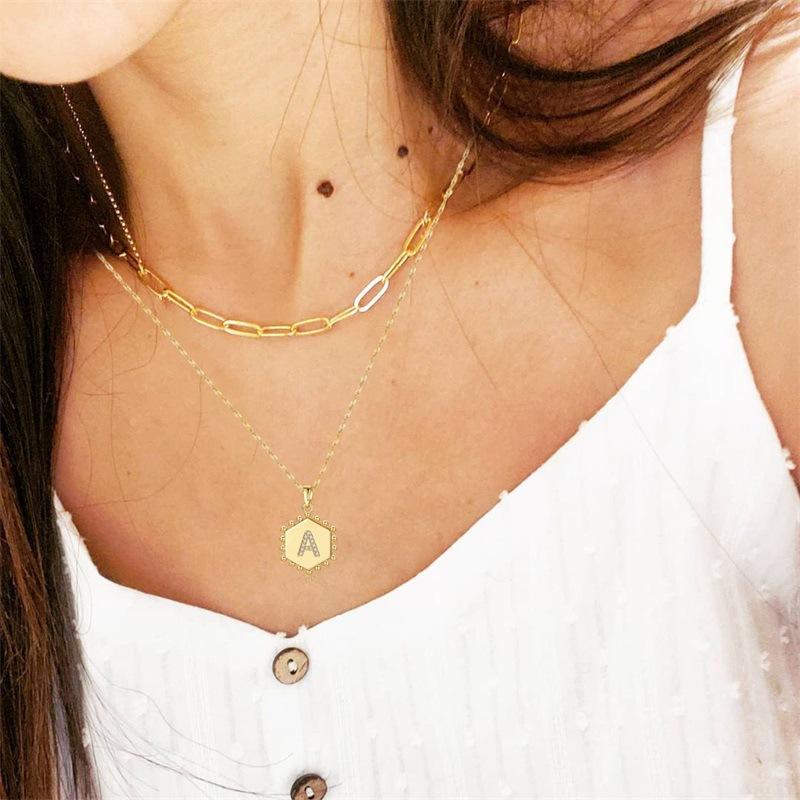 Chains Fashion Gold Color A-Z Letter Choker Necklace Stainless Steel Jewelry Geometric Hexagon Pendant Accesorios Mujer
Chains Fashion Gold Color A-Z Letter Choker Necklace Stainless Steel Jewelry Geometric Hexagon Pendant Accesorios Mujer
