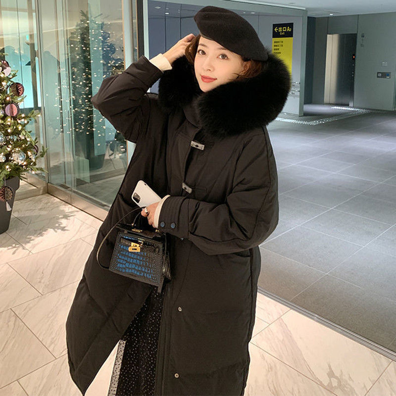 Winter Real Raccoon Fur Long Down Jacket Vintage Female 90% Duck Coat Loose Hooded Lady Thick Warm Overcoat 210510