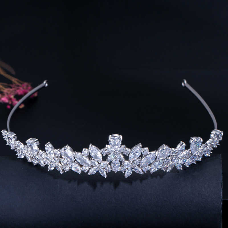 CWWZircons High Quality Cubic Zirconia Romantic Bridal Flower Tiara Crown Wedding Bridesmaid Hair Accessories Jewelry A008 210707