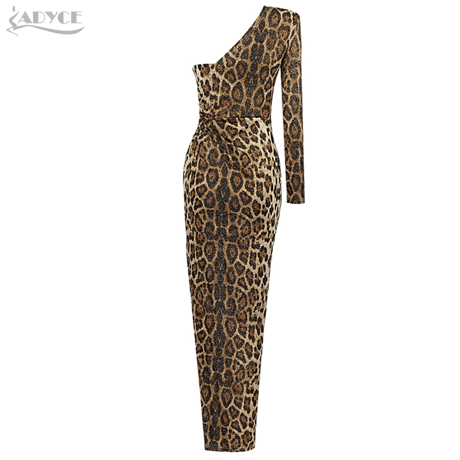 Winter Fashion One Shoulder Leopard Long Sleeve Dress Sexy Women Night Club Celebrity Evening Runway Party 210423