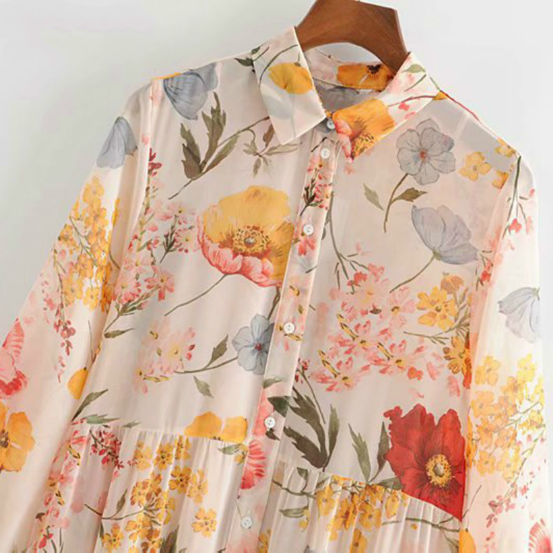 women's Long Maxi Floral Dress Boho Women for Cotton Summer es Casual Sleeve Shirt es 210428