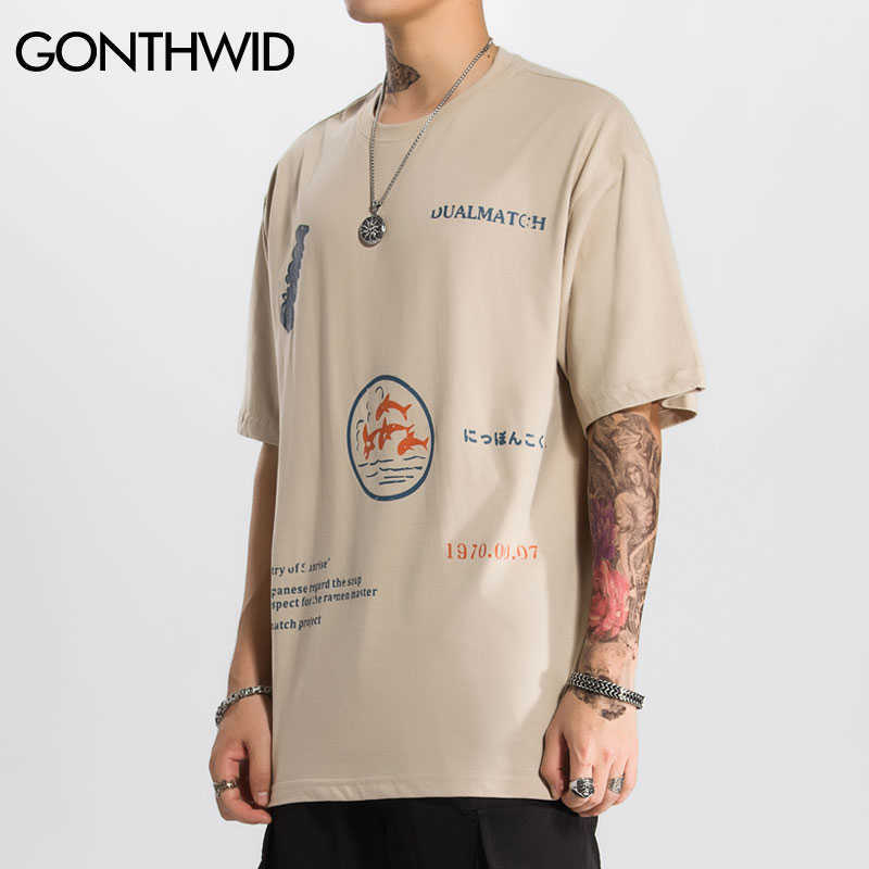 GONTHWID Whales Print Short Sleeve Tee Shirts Harajuku Casual Streetwear T-Shirts Men Hip Hop Summer Fashion Tshirts Tops Male 210623