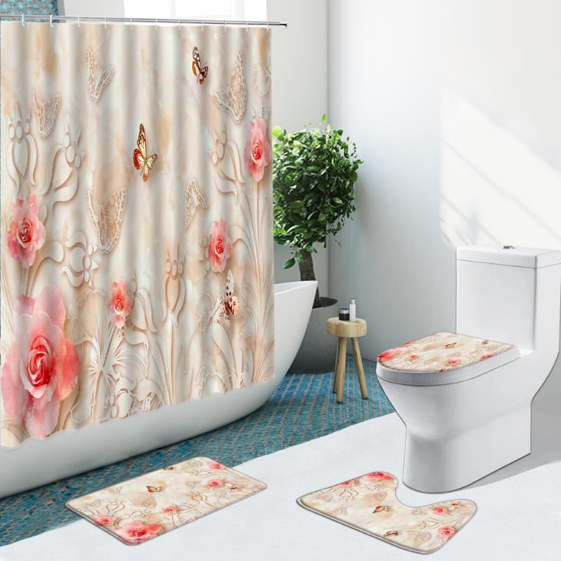 Shower Curtains Pink Rose Butterfly Three-Dimensional Flower Bathroom Set Curtain Non-Slip Rug Flannel Carpet Toilet Cover Bath Mat Decor
Shower Curtains Pink Rose Butterfly Three-Dimensional Flower Bathroom Set Curtain Non-Slip Rug Flannel Carpet Toilet Cover Bath Mat Decor