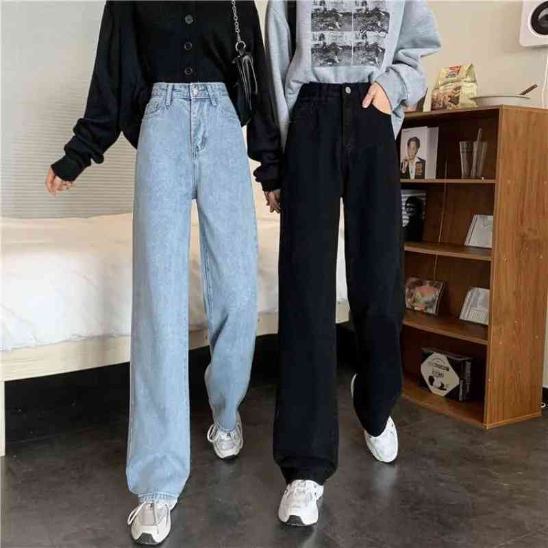 Women's wide leg Jeans Fashion embroidery love pants High waist stright female Spring Summer Long trousers jeans 210524