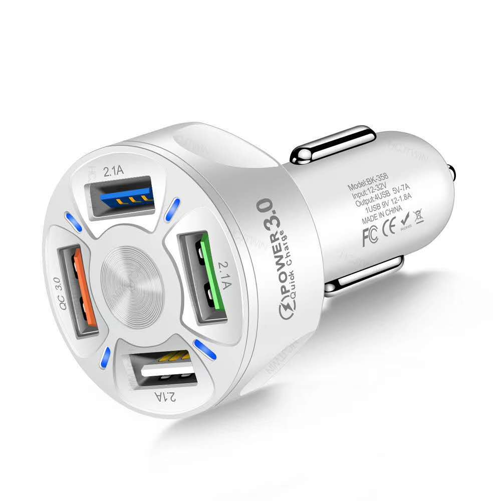 4 Ports USB Car Charger 48W Quick 7A Mini Fast Charging For iPhone 13 Xiaomi Huawei Mobile Phone Charge Adapter in Car
