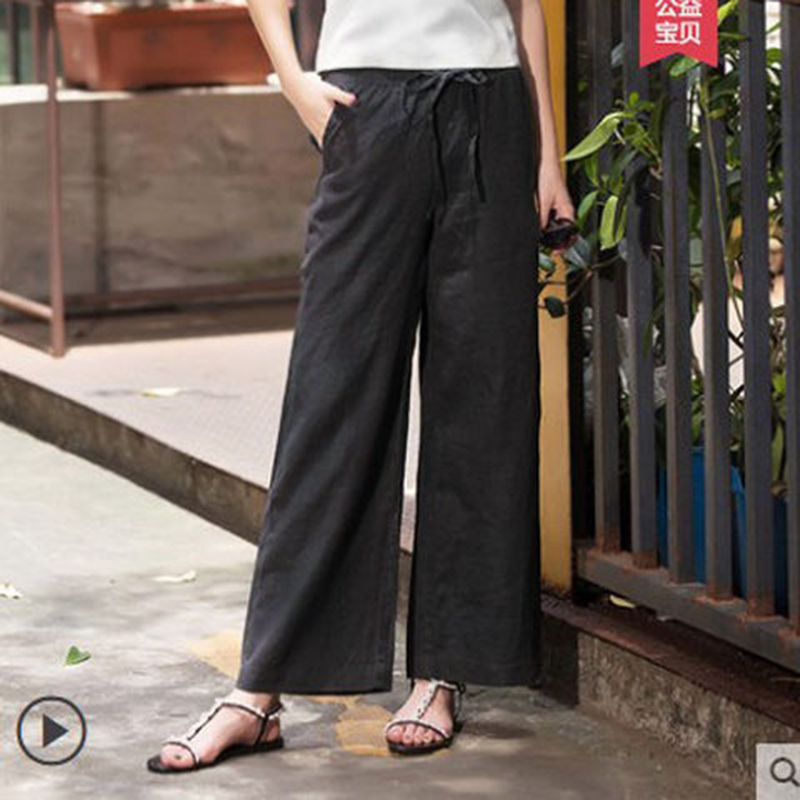 Spring Summer Arts Style Women High Waist Wide Leg Pants 100% linen Loose Casual Top quality Trausers S671 210512