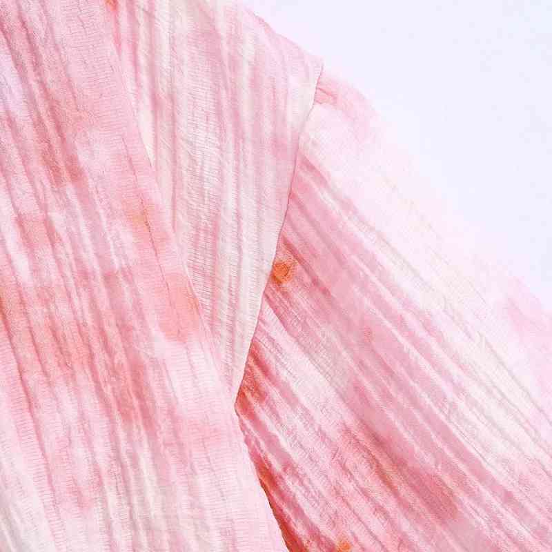 Summer Women Tie Dye Printing Deep V Neck Short Shirt Female Nine Quarter Sleeve Blouse Casual Lady Loose Tops Blusas S8915 210430