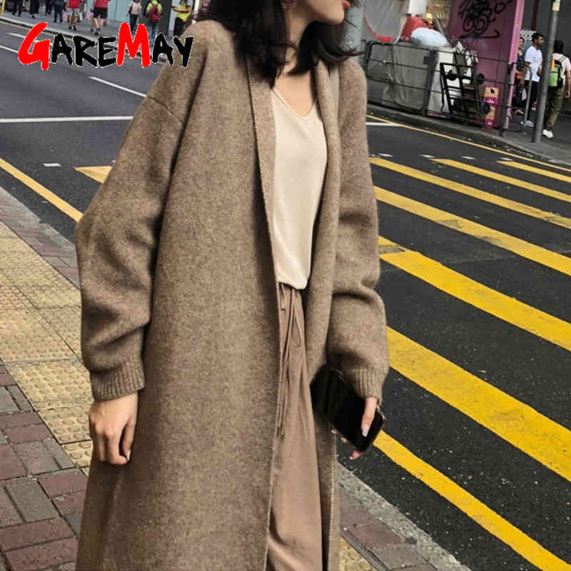 Women Long Cardigans Sweaters Knitting Female Streetwear Sleeve Oversize Ladies Loose Knitted Cardigan Coat for 210428