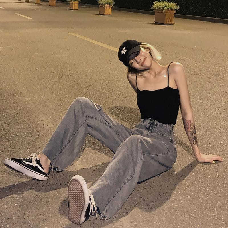 vintage High Waist Ripped tassel full length Mom Jeans Women Plus Size Harajuku Wide Leg Clothes trousers Streetwear Denim Pants 210922