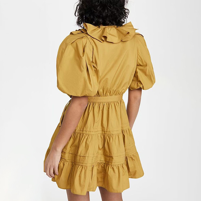 Woman Dress V-neck Puff Sleeve Bandage Beach Dresses Women Vintage Sexy Short Summer Fashion 210513