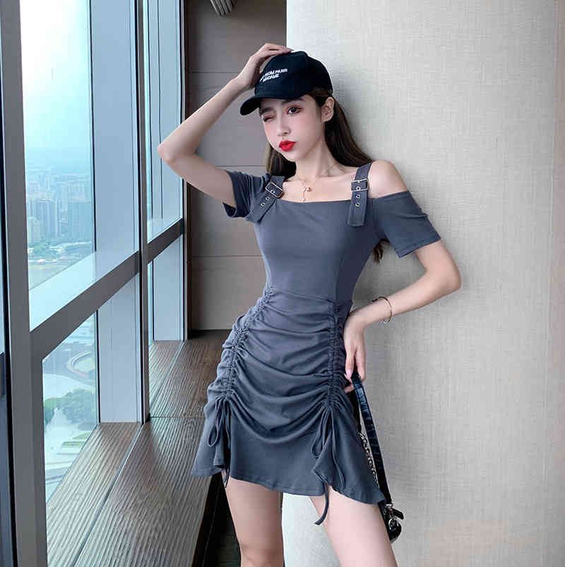 Summer Dress Women Sexy Off Shoulder Short Sleeve Slim Elastic Bodycon High Waist Party Dresses 210519